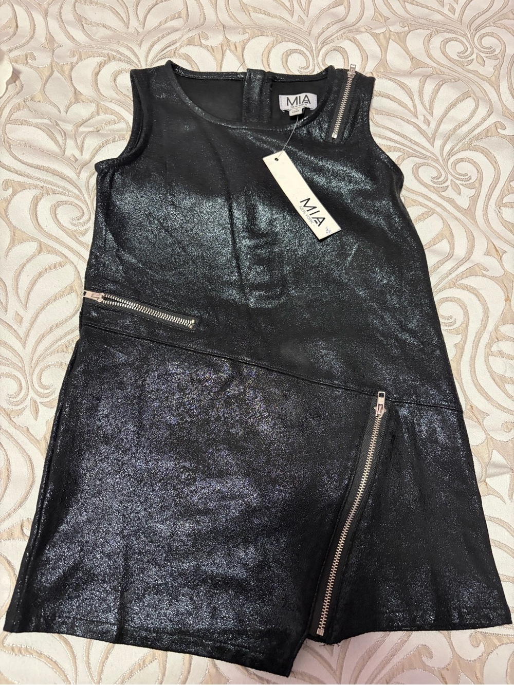 MIA Girls' Shimmery Black Zipper-Detail Party Dress